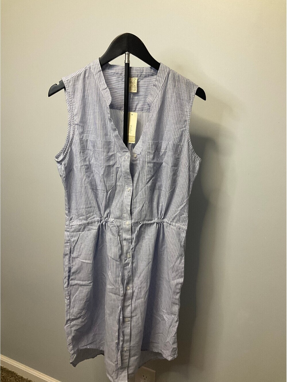 With Love Japan Blue White Stripe Shirt Dress NWT Women's Large Sleeveless